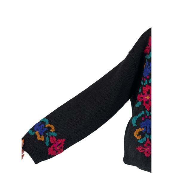 Eddie Bauer Women's Knit Crochet Floral Cardigan VTG Black Wool Button Up Large - Picture 7 of 12